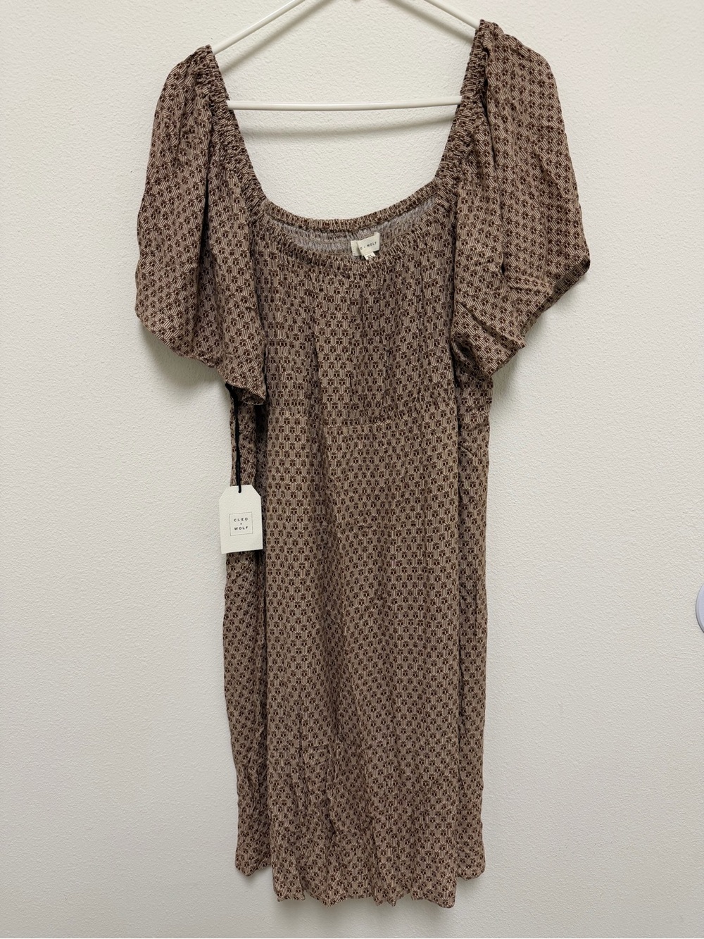 Floral-Print Brown Midi Dress with Square Neck